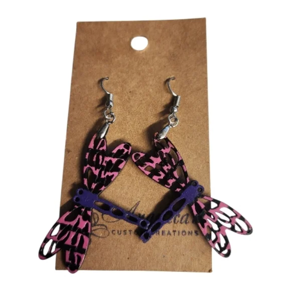 Twilight Flutter Dragonfly Wood Drop Earrings - Picture 1 of 2